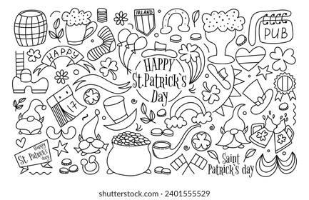 St. Patrick s day vector doodle set isolated on white background. Design element