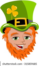 St. Patrick or Saint Patrick s face with tophat and golden shamrock isolated