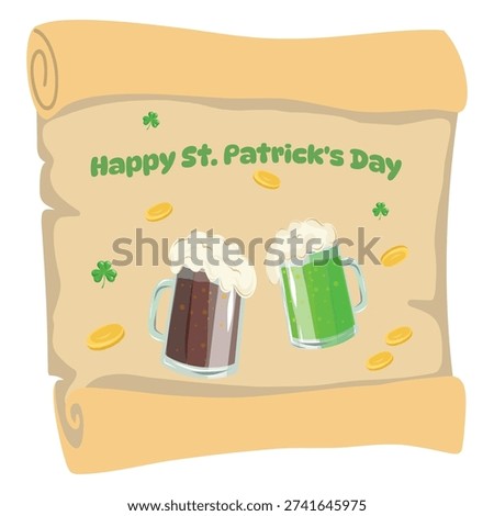 St Patrick Scroll, Beer and Celebration Scroll Illustration. Festive Beer Scroll, Vintage Pub Poster Style