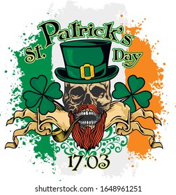 st. Patrick skull, grunge vintage design t shirts