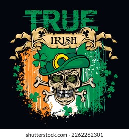 st. Patrick skull, grunge vintage design t shirts