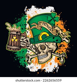 st. Patrick skull, grunge vintage design t shirts