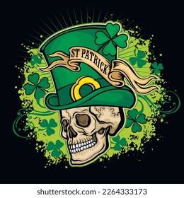 st. Patrick skull, grunge vintage design t shirts