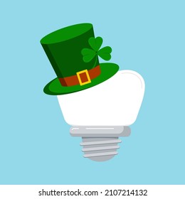 St Patrick tooth dental implant lucky charm icon isolated. Orthodontist dentistry teeth in green leprechaun hat with irish lucky shamrock clover. Flat design cartoon vector clip art illustration.