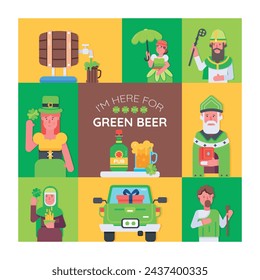 St patrick vector showing different irish characters and lucky charms 