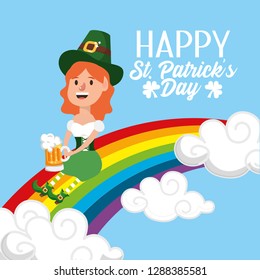 st patrick woman in the rainbow with beer glass