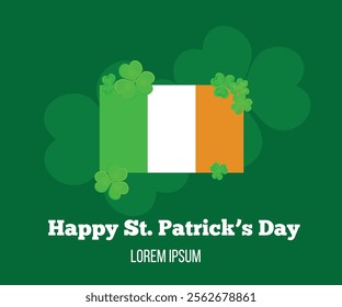 St. Patrick_s Day Greeting with Irish Flag and Shamrock. National Irish holiday celebration concept vector art