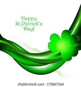 St. Patrick's background With Green Waved Lines And Clover