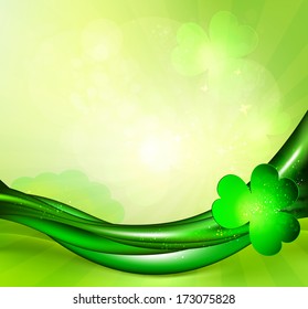 St. Patrick's background With Green Waved Lines And Clover