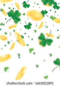 St Patrick's Background vector with clover leaf and gold coin