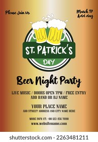 st Patrick's beer night party poster flyer social media post design