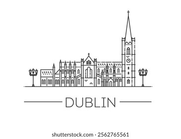 St Patrick's Cathedral in Dublin, Ireland. Vector line illustration