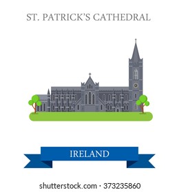 St Patrick's Cathedral in Dublin, Ireland. Flat cartoon style historic sight showplace attraction landmarks web site vector illustration. World countries cities vacation travel sightseeing collection.