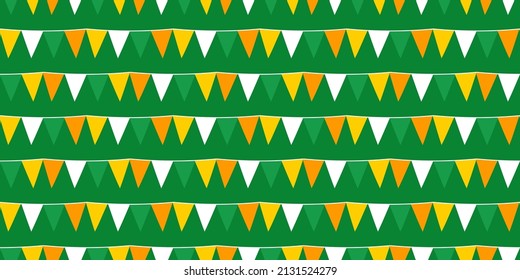 St. Patrick's celebration flag seamless pattern illustration. Modern flat cartoon background for traditional ireland party event on march 17.