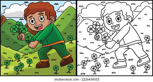 St. Patricks Child Picking Shamrock Illustration