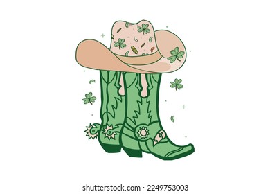 St. Patrick's Cowboy Sublimation vector t-shirt design Cowboy hat boots vector