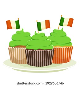 Pastel de San Patricio, una ilustración vectorial de un postre de caricatura plana aislada en un fondo blanco. Feliz Día de San Patricio.