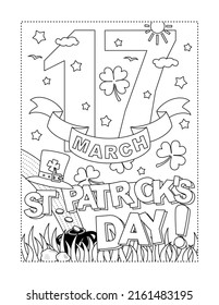 St Patrick's Day 17th March calendar sheet, coloring page, poster, sign or banner black and white activity sheet 
