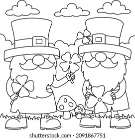 St. Patricks Day 2 Gnomes Coloring Page for Kids