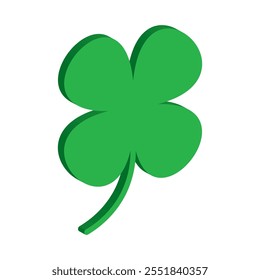 St Patrick's Day. 3d Lucky Four-leaf clover, Green Four leaf clover vector icon. Lucky and happiness concept. Shamrock - 3D green four leaf clover icon. Good luck theme design element.