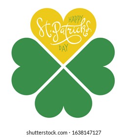 St. Patricks day abstract clover logo vector design template. Clover leaf shape with heart, combined to four-leaf lucky symbol. 