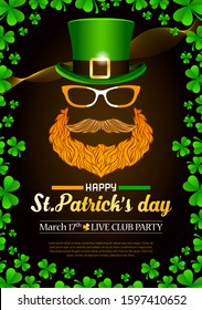 St. Patrick's day advertising print banner. Template for poster, card, desktop design. Printable composition with holiday attributes.