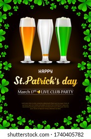 St. Patrick's day advertising print banner. Template for poster, card, desktop design. Printable composition with holiday attributes.