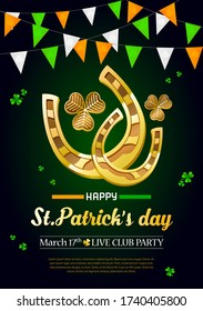 St. Patrick's day advertising print banner. Template for poster, card, desktop design. Printable composition with holiday attributes.