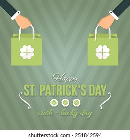 St. Patrick's Day Advertising and Sale Website Banner. Hand hold Shop Bag