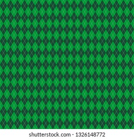 St. Patricks day Argyle plaid. Scottish pattern in green and white rhombuses. Scottish cage. Traditional Scottish background of diamonds. Seamless fabric texture. Vector illustration
