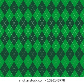 St. Patricks Tag Argyle spielte. Schottisches Muster in grünen und weißen Rauten. Schottischer Käfig. Traditioneller schottischer Hintergrund von Diamanten. Nahtlose Textur. Vektorgrafik