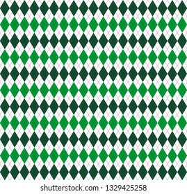 St. Patricks day Argyle plaid. Scottish pattern in green and white rhombuses. Scottish cage. Traditional Scottish background of diamonds. Seamless fabric texture. Vector illustration
