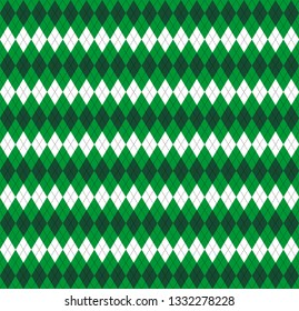 St. Patricks day Argyle plaid. Scottish pattern in green and white rhombuses. Scottish cage. Traditional Scottish background of diamonds. Seamless fabric texture. Vector illustration