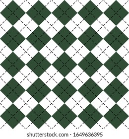St. Patricks day Argyle plaid. Scottish pattern in green and white rhombuses. Scottish cage. Traditional Scottish background of diamonds. Seamless fabric texture. Vector illustration