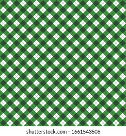 St. Patricks day Argyle plaid. Scottish pattern in green and white rhombuses. Scottish cage. Traditional Scottish background of diamonds. Seamless fabric texture. Vector illustration