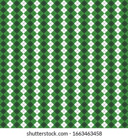 St. Patricks day Argyle plaid. Scottish pattern in green and white rhombuses. Scottish cage. Traditional Scottish background of diamonds. Seamless fabric texture. Vector illustration