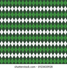 El día de San Patricio Argyle. Patrón escocés en rombos verdes, negros y blancos. Jaula escocesa. Antecedentes tradicionales escoceses de diamantes. Textura de tela sin fisuras. Ilustración del vector