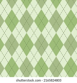 St. Patricks day Argyle plaid. Scottish pattern in green and white rhombuses. Scottish cage. Traditional Scottish background of diamonds. Seamless fabric texture. Vector illustration