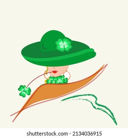 Antecedentes del día de San Patricio con mujeres hermosas, sombrero de gran bowler, diseño abstrack y área de copias