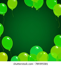 St Patricks Day background. Bright green balloons on dark green backdrop. Vector illustration