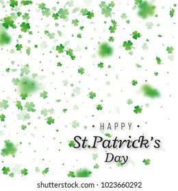 St. Patrick's Day background. Clover leaves with blur effect for greeting holiday design. Vector illustration.