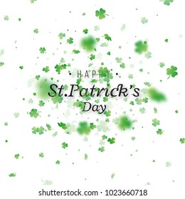 St. Patrick's Day background. Clover leaves with blur effect for greeting holiday design. Vector illustration.