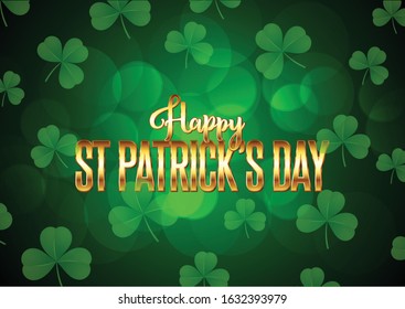 St Patricks Day background with clover and gold lettering