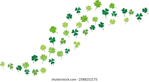 St. Patrick's Day background with clover green leaves floating flying dancing, greeting lucky card