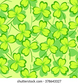 St. Patrick's day background. Clover leaves on green background. Seamless pattern. Vector illustration.