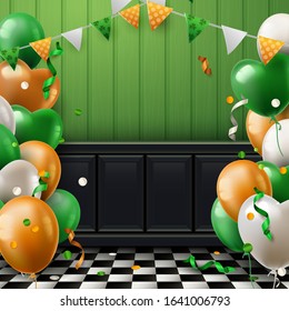 St. Patrick's Day background with colorful balloons and confetti in the colors of the Irish flag.
Traditional Irish pub style.