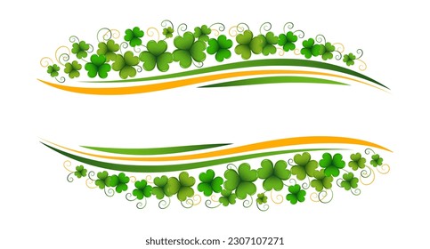 St. Patrick's Day background, elegant frame with shamrock, clover leaves on white background. Postcard, banner, poster, vector	