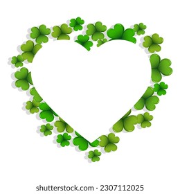 St. Patrick's Day background, elegant heart frame with shamrock, clover leaves. Postcard for text, banner, poster, vector	
