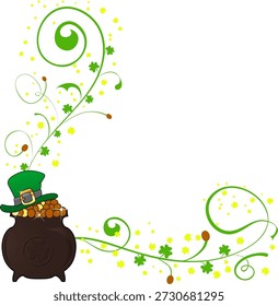 Marco floral del día de San Patricio con el sombrero y el caldero