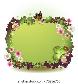 St. Patrick's Day background with flowers and butterflies. Vector illustration